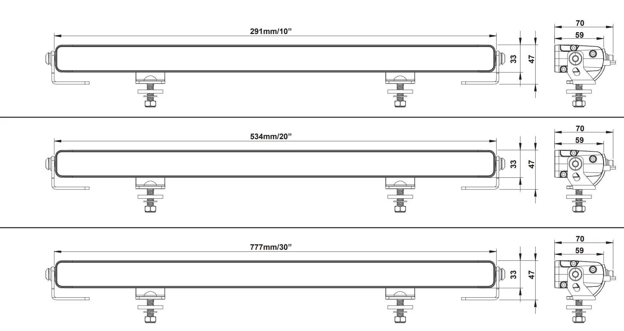 LED-ramp Razor Slimbar Pro – 10", 20" eller 30" med positionsljus